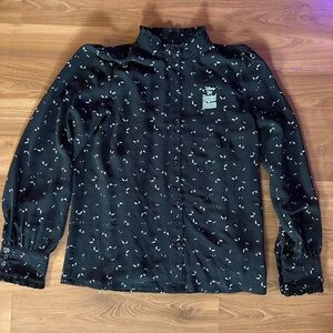 Disney Black Haunted Mansion Ruffled Cuff Button-Up Glow In The Dark Blouse